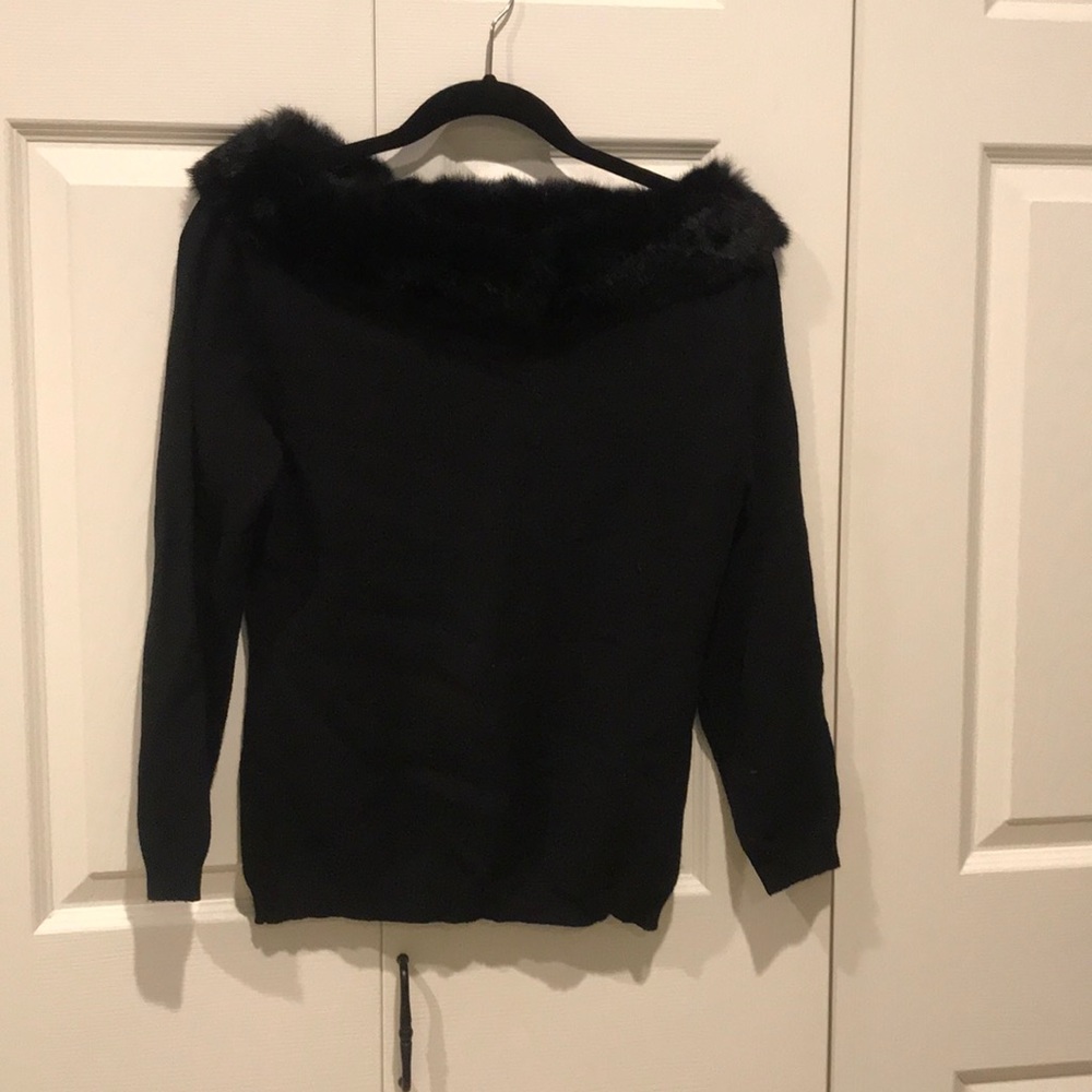 Black sweater with rabbit trim